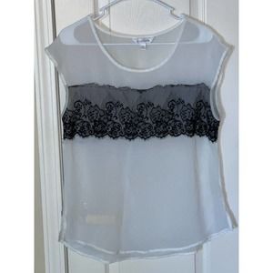 Charming‎ Charlie Ivory And Black Women's Top Sheer Sleeveless Blouse Size Small